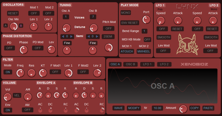 Xenobioz Lynx beta, sintetizador VSTi de distorsión de fase